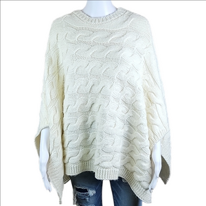 NWT Cocogio Italian Wool Blend Cream Chunky Cable Knit Poncho Sweater